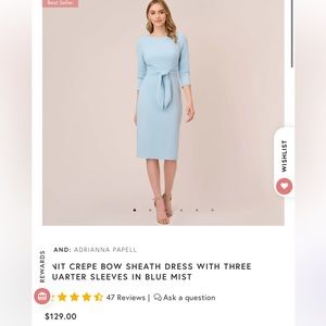 Adrianna Papell Women's Knit Crepe Tie Waist Sheath, Blue Mist